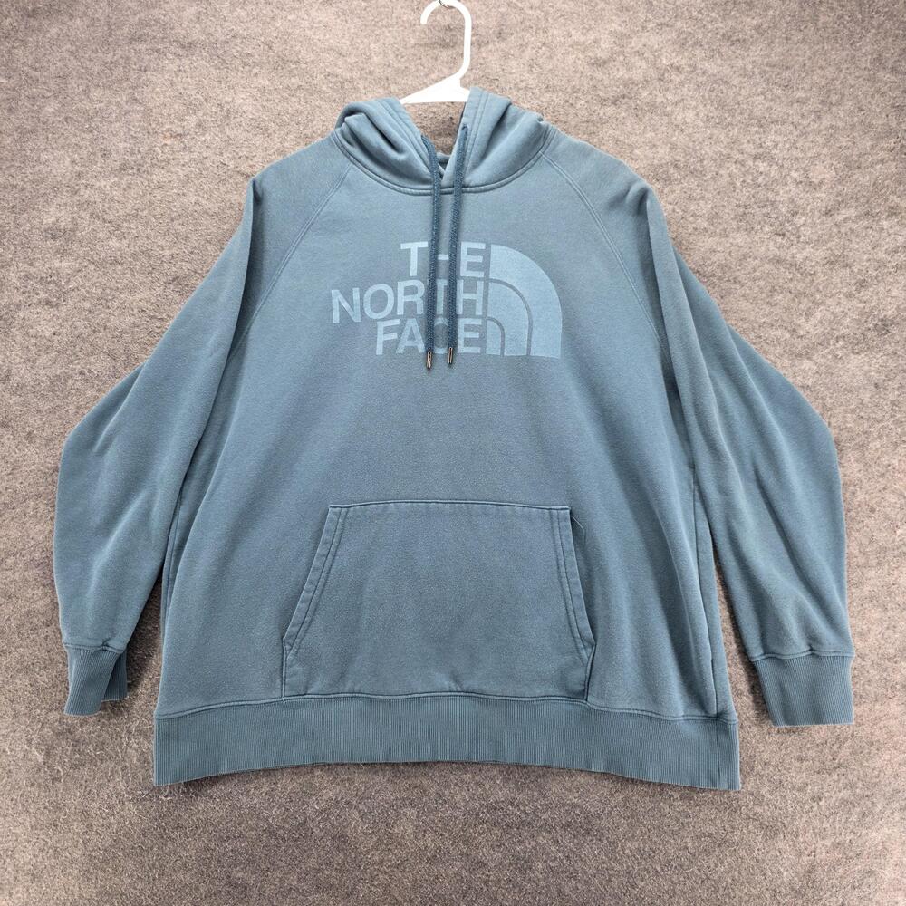 The North Face Hoodie Womens XL Blue Pullover Hooded Pockets Lined Fleece Logo